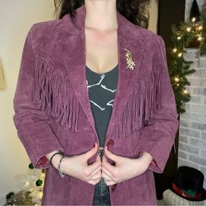 Vintage purple leather fringe jacket
